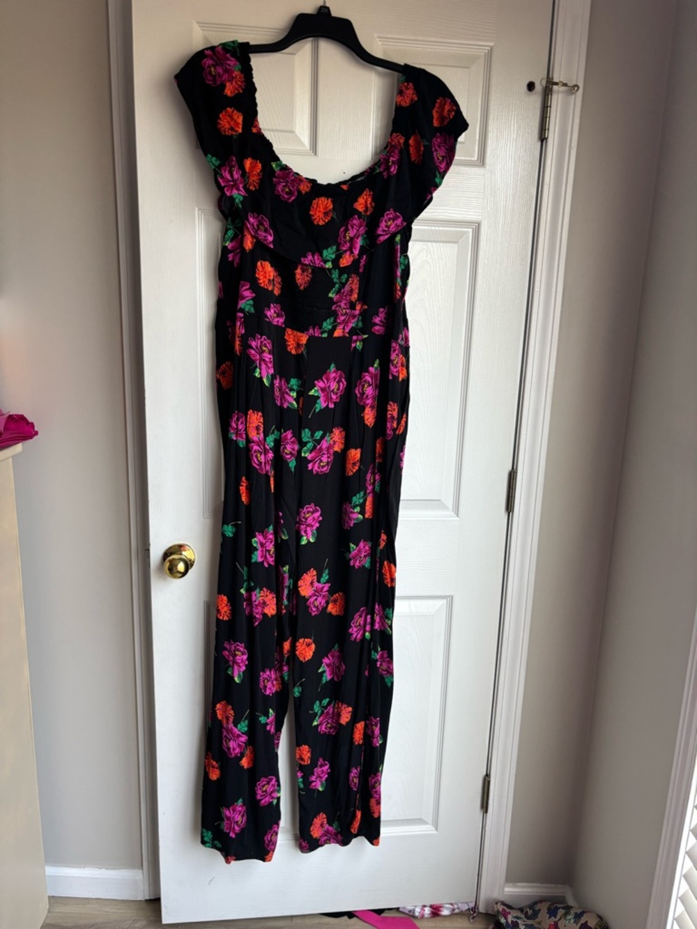 torrid Black Floral Jumpsuit with Pink and Orange Flowers - Picture 5 of 6